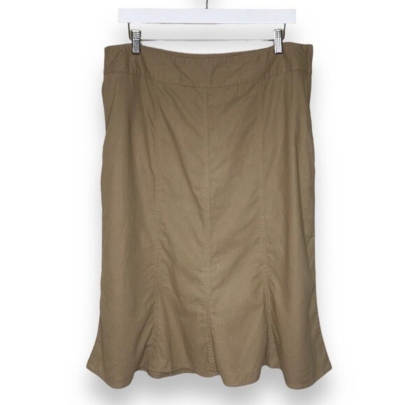 Cato Linen Blend Tan Gored Panel A Line Midi Skirt Womens Size 14 Lagenlook Boho - Picture 1 of 12